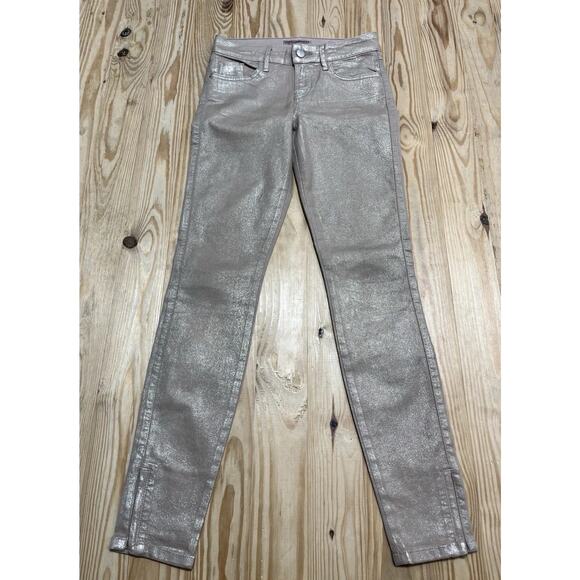 GUESS Women’s Brittney Skinny Ankle Jeans Gold Flake Foil Print Size 27 - Picture 1 of 8